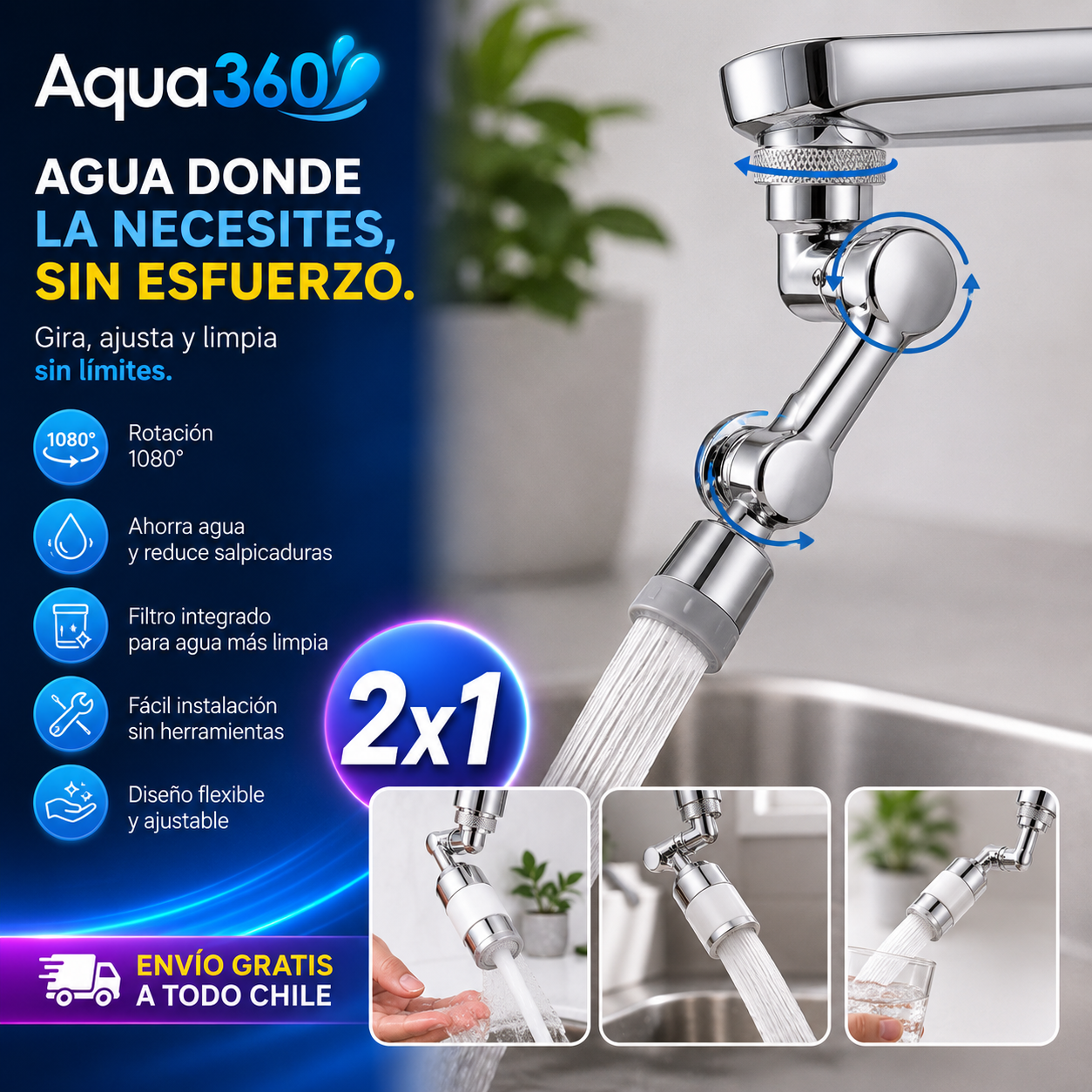 Aqua360 - MINI GRIFO 180° GIRATORIO