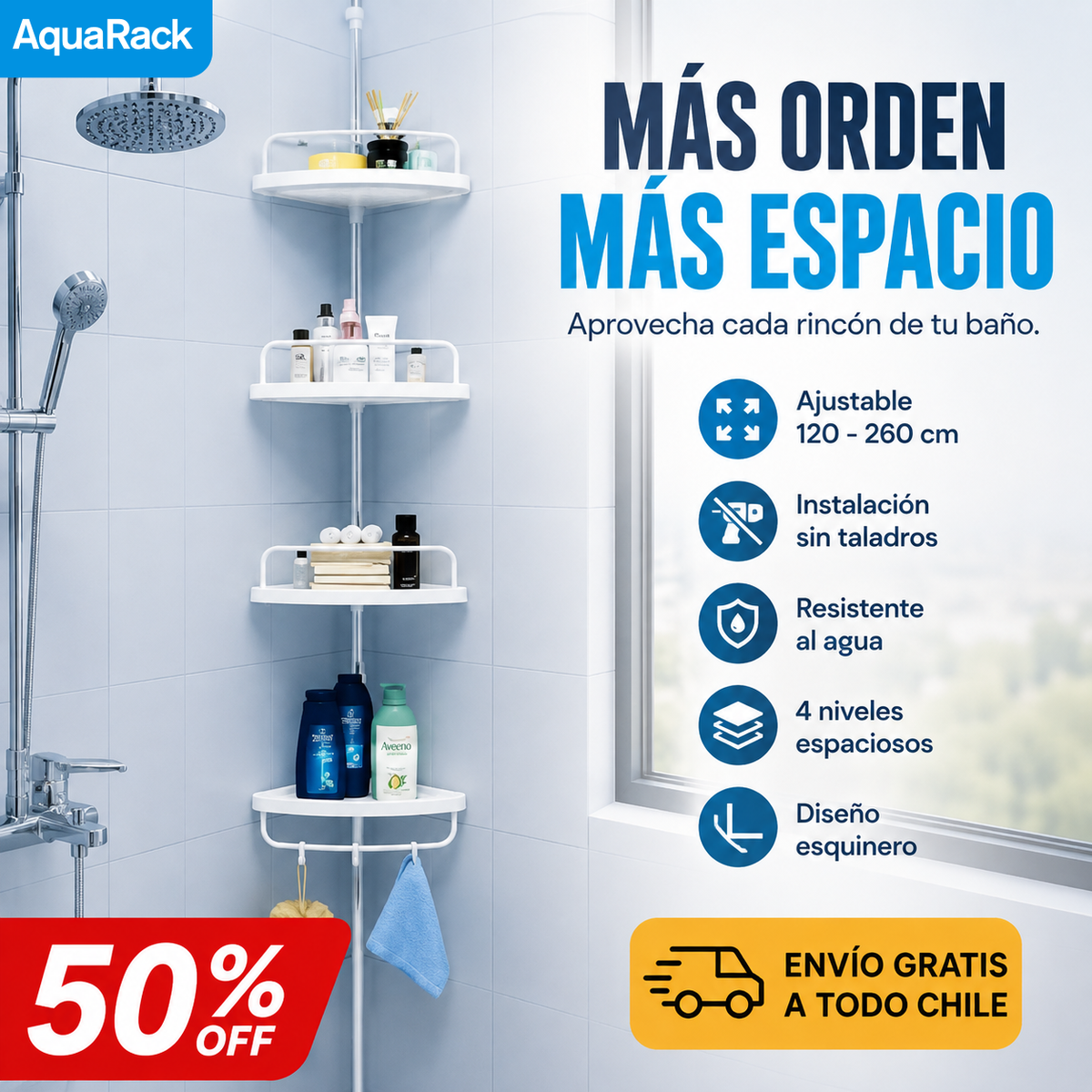 AquaRack - Esquinero De Ducha Ajustable